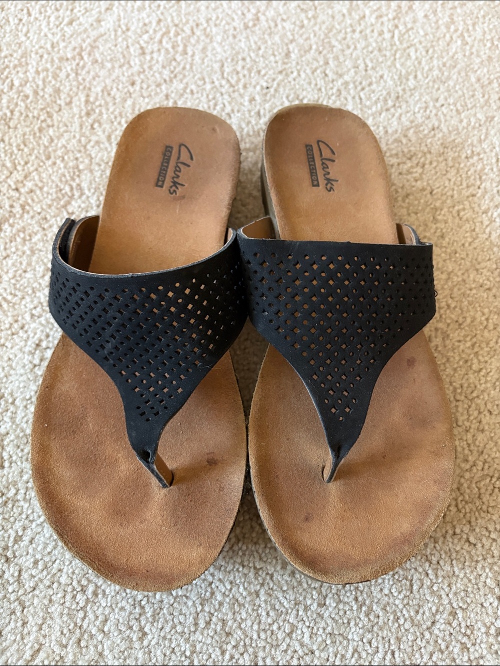 Clarks Black Perforated Thong Sandals
